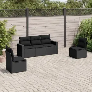 vidaXL Salon de jardin 5 pcs avec coussins noir résine tressée pas cher