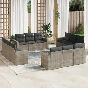 vidaXL Salon de jardin avec coussins 12 pcs gris résine tressée pas cher