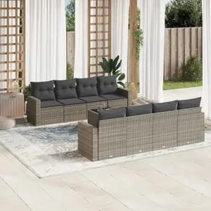vidaXL Salon de jardin 9 pcs avec coussins gris résine tressée pas cher