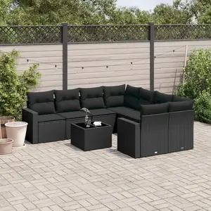 vidaXL Salon de jardin 9 pcs avec coussins noir résine tressée pas cher