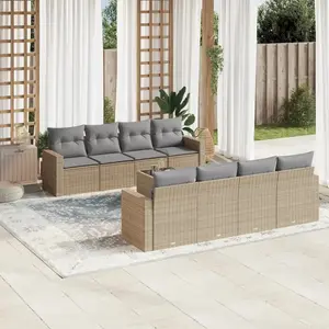 vidaXL Salon de jardin avec coussins 9 pcs beige résine tressée pas cher