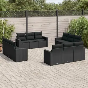 vidaXL Salon de jardin 12 pcs avec coussins noir résine tressée pas cher