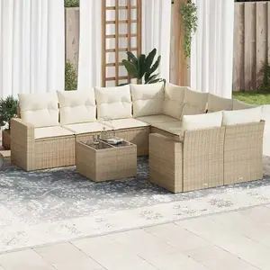 vidaXL Salon de jardin avec coussins 9 pcs beige résine tressée pas cher