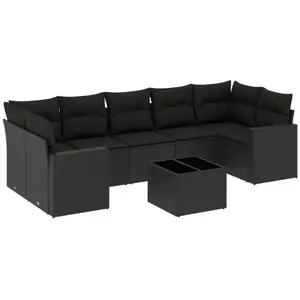 vidaXL Salon de jardin 8 pcs avec coussins noir résine tressée pas cher