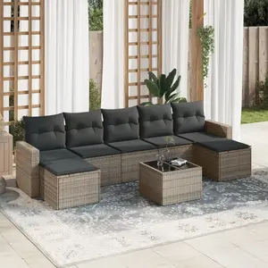 vidaXL Salon de jardin 8 pcs avec coussins gris résine tressée pas cher