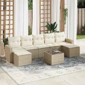 vidaXL Salon de jardin avec coussins 8 pcs beige résine tressée pas cher
