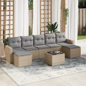 vidaXL Salon de jardin avec coussins 8 pcs beige résine tressée pas cher