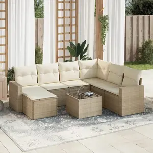 vidaXL Salon de jardin avec coussins 8 pcs beige résine tressée pas cher