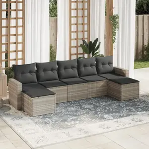 vidaXL Salon de jardin avec coussins 7 pcs gris clair résine tressée pas cher