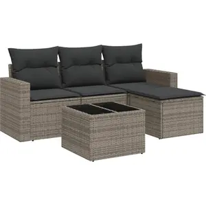 vidaXL Salon de jardin 5 pcs avec coussins gris résine tressée pas cher