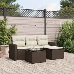 vidaXL - 5-delige - Loungeset - met - kussens - poly - rattan - bruin pas cher