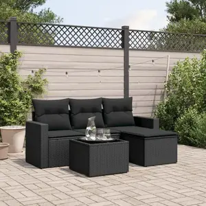 vidaXL Salon de jardin 5 pcs avec coussins noir résine tressée pas cher