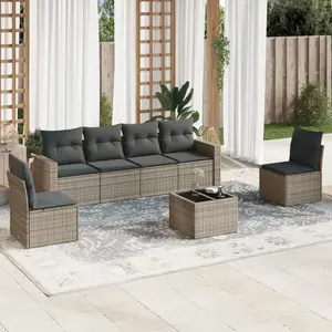 vidaXL Salon de jardin avec coussins 7 pcs gris résine tressée pas cher