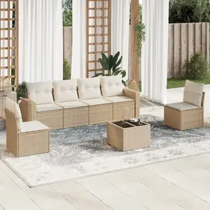 vidaXL Salon de jardin avec coussins 7 pcs beige résine tressée pas cher