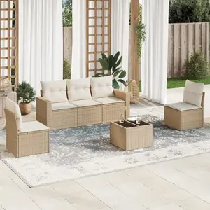 vidaXL Salon de jardin avec coussins 6 pcs beige résine tressée pas cher