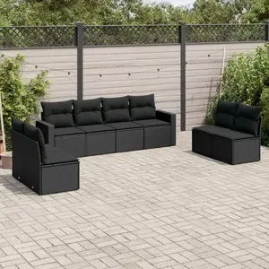vidaXL Salon de jardin 8 pcs avec coussins noir résine tressée pas cher