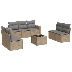 vidaXL Salon de jardin avec coussins 8 pcs beige résine tressée pas cher