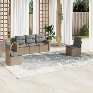 vidaXL Salon de jardin avec coussins 5 pcs beige résine tressée pas cher