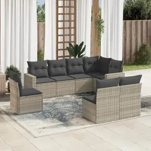 vidaXL Salon de jardin 8 pcs avec coussins gris clair résine tressée pas cher