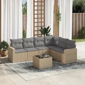 vidaXL Salon de jardin avec coussins 7 pcs beige résine tressée pas cher