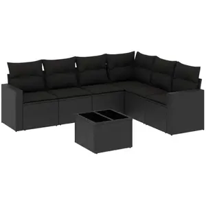 vidaXL Salon de jardin 7 pcs avec coussins noir résine tressée pas cher