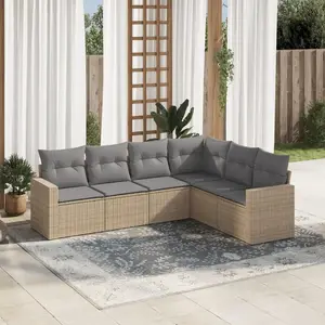 vidaXL Salon de jardin avec coussins 6 pcs beige résine tressée pas cher