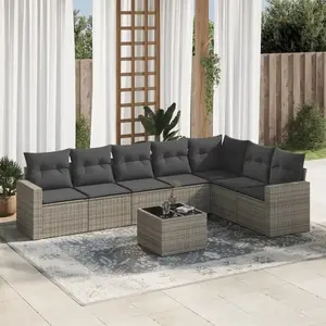 vidaXL Salon de jardin 8 pcs avec coussins gris résine tressée