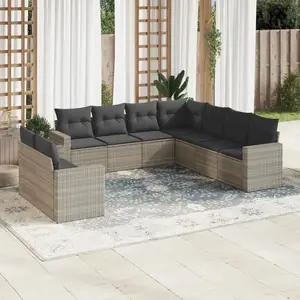 vidaXL Salon de jardin 9 pcs avec coussins gris clair résine tressée pas cher