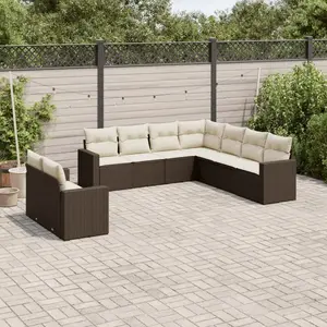 vidaXL Salon de jardin avec coussins 9 pcs marron résine tressée pas cher