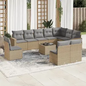 vidaXL Salon de jardin 11 pcs avec coussins beige résine tressée pas cher
