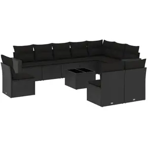 vidaXL Salon de jardin 11 pcs avec coussins noir résine tressée pas cher