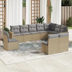 vidaXL Salon de jardin avec coussins 10 pcs beige résine tressée pas cher