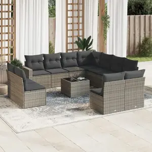 vidaXL Salon de jardin avec coussins 12 pcs gris résine tressée pas cher