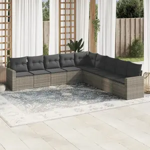 vidaXL Salon de jardin 9 pcs avec coussins gris résine tressée pas cher