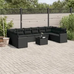 vidaXL Salon de jardin 11 pcs avec coussins noir résine tressée pas cher