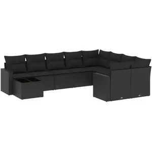 vidaXL Salon de jardin 10 pcs avec coussins noir résine tressée pas cher