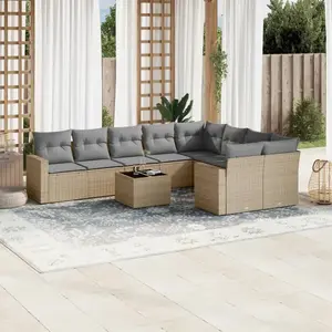 vidaXL Salon de jardin avec coussins 10 pcs beige résine tressée pas cher