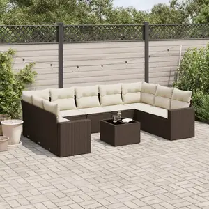 vidaXL - 10-delige - Loungeset - met - kussens - poly - rattan - bruin pas cher