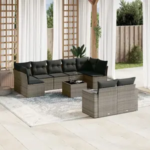 vidaXL Salon de jardin avec coussins 10 pcs gris résine tressée pas cher