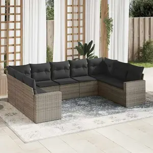 vidaXL Salon de jardin 9 pcs avec coussins gris résine tressée pas cher