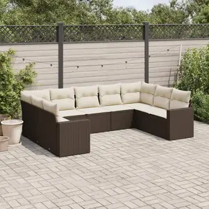 vidaXL Salon de jardin avec coussins 9 pcs marron résine tressée pas cher