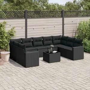 vidaXL Salon de jardin 10 pcs avec coussins noir résine tressée pas cher