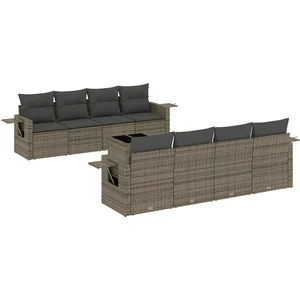 vidaXL Salon de jardin 9 pcs avec coussins gris clair résine tressée pas cher