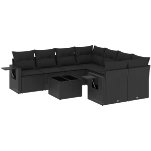 vidaXL Salon de jardin 9 pcs avec coussins noir résine tressée pas cher
