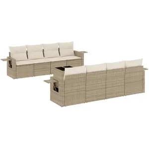 vidaXL Salon de jardin avec coussins 9 pcs beige résine tressée pas cher