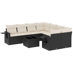 vidaXL Salon de jardin 9 pcs avec coussins noir résine tressée pas cher