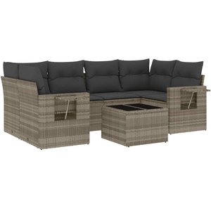 vidaXL Salon de jardin avec coussins 7 pcs gris clair résine tressée pas cher