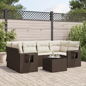 vidaXL - 7-delige - Loungeset - met - kussens - poly - rattan - bruin pas cher