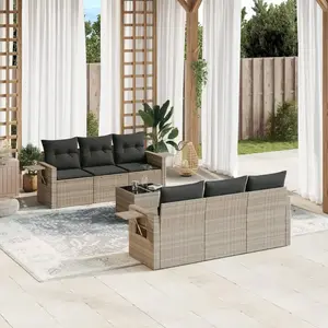 vidaXL Salon de jardin avec coussins 7 pcs gris clair résine tressée pas cher