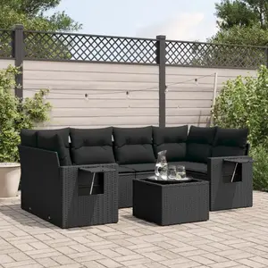 vidaXL Salon de jardin 7 pcs avec coussins noir résine tressée pas cher